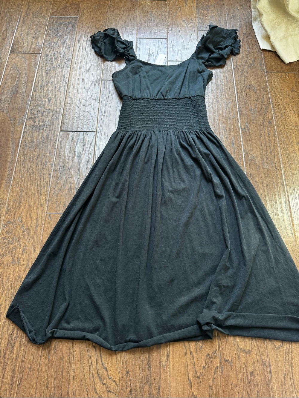 Anthropologie Black Smocked-Waist Maxi Dress with Ruffled Sleeves